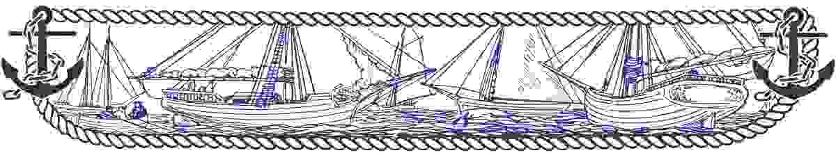 Illustration of boats in a styled navy frame